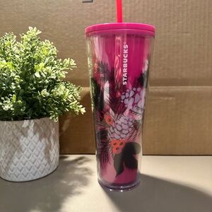 Starbucks Pink and Black Floral Tumbler